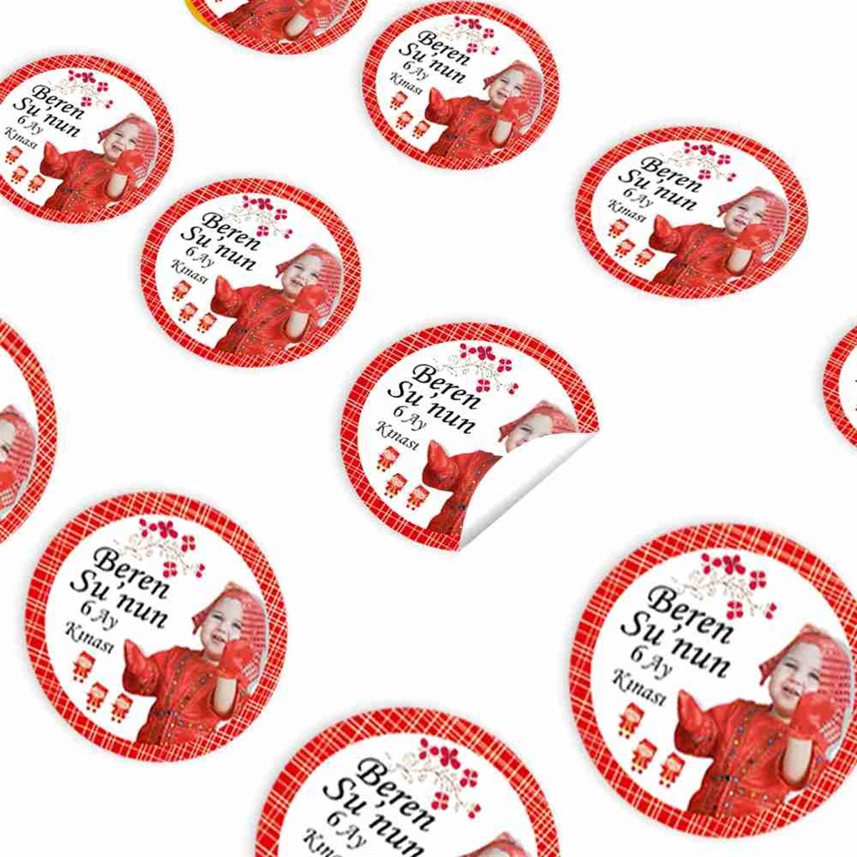 Altı Ay Kınası Kırmızı Çizgili Parti Sticker 30 Adet 