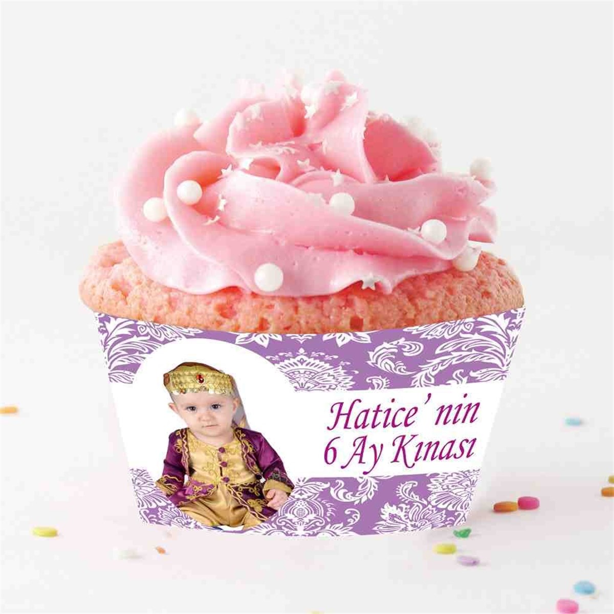 Altı Ay Kınası mor çiçek desenli Parti Cupcake Sargısı 