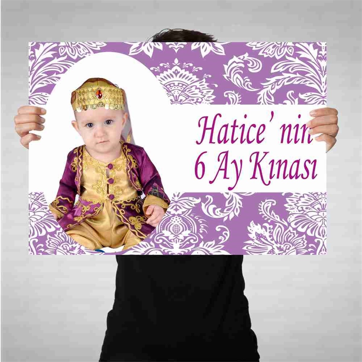 Altı Ay Kınası mor çiçek desenli Parti Afiş 