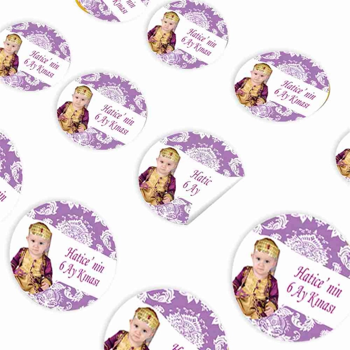 Altı Ay Kınası mor çiçek desenli Parti Sticker 30 Adet 
