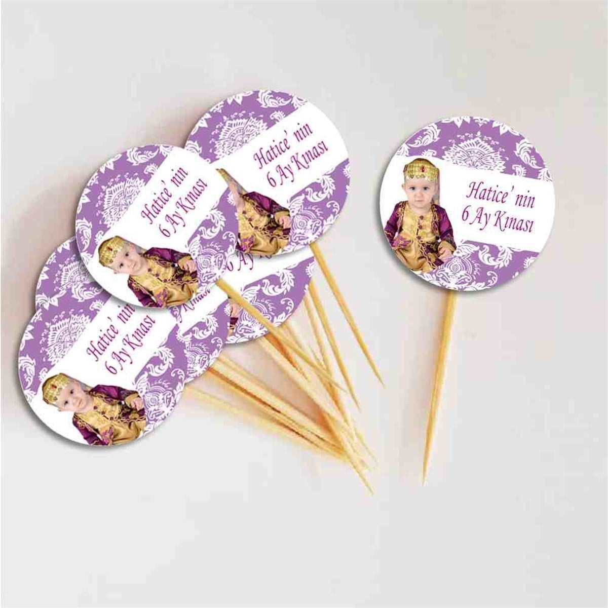 Altı Ay Kınası mor çiçek desenli Parti Cupcake Kurdanı 