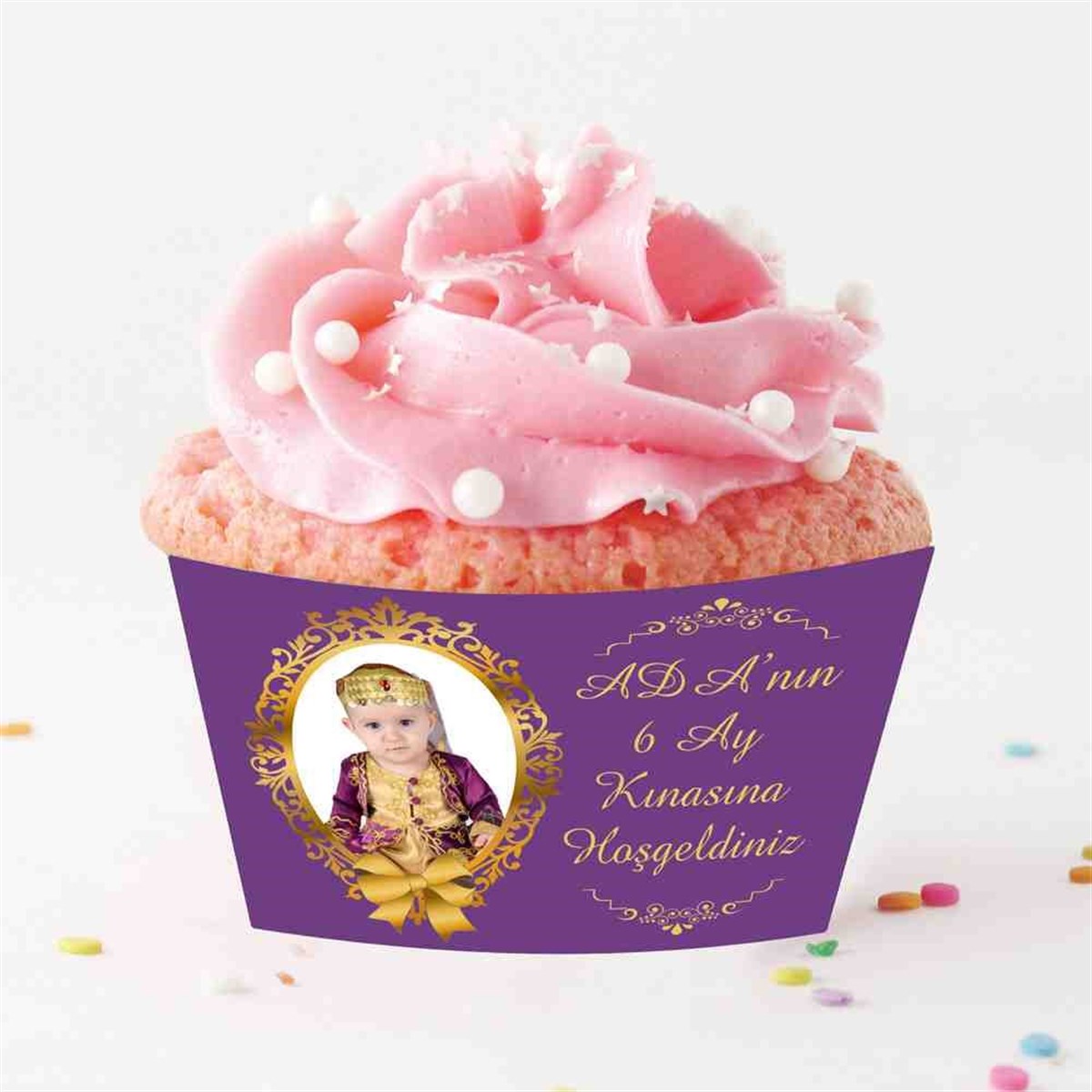 Altı Ay Kınası Mor Gold Konsept Cupcake Sargısı 