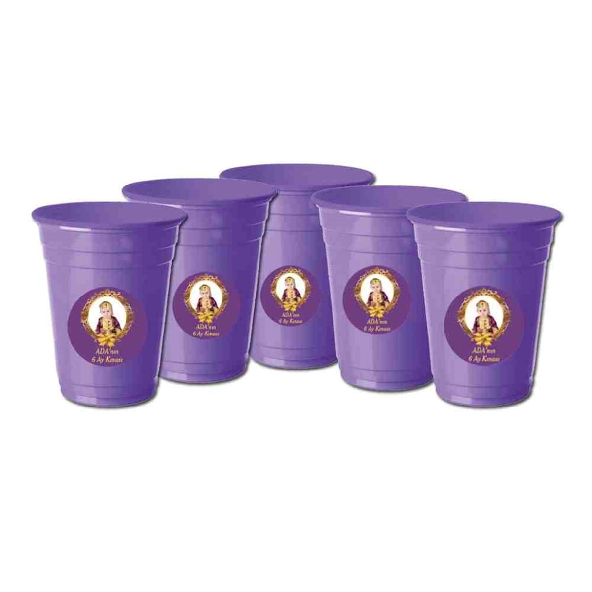 Altı Ay Kınası Mor Gold Konsept Etiketli Bardak 5 Adet 
