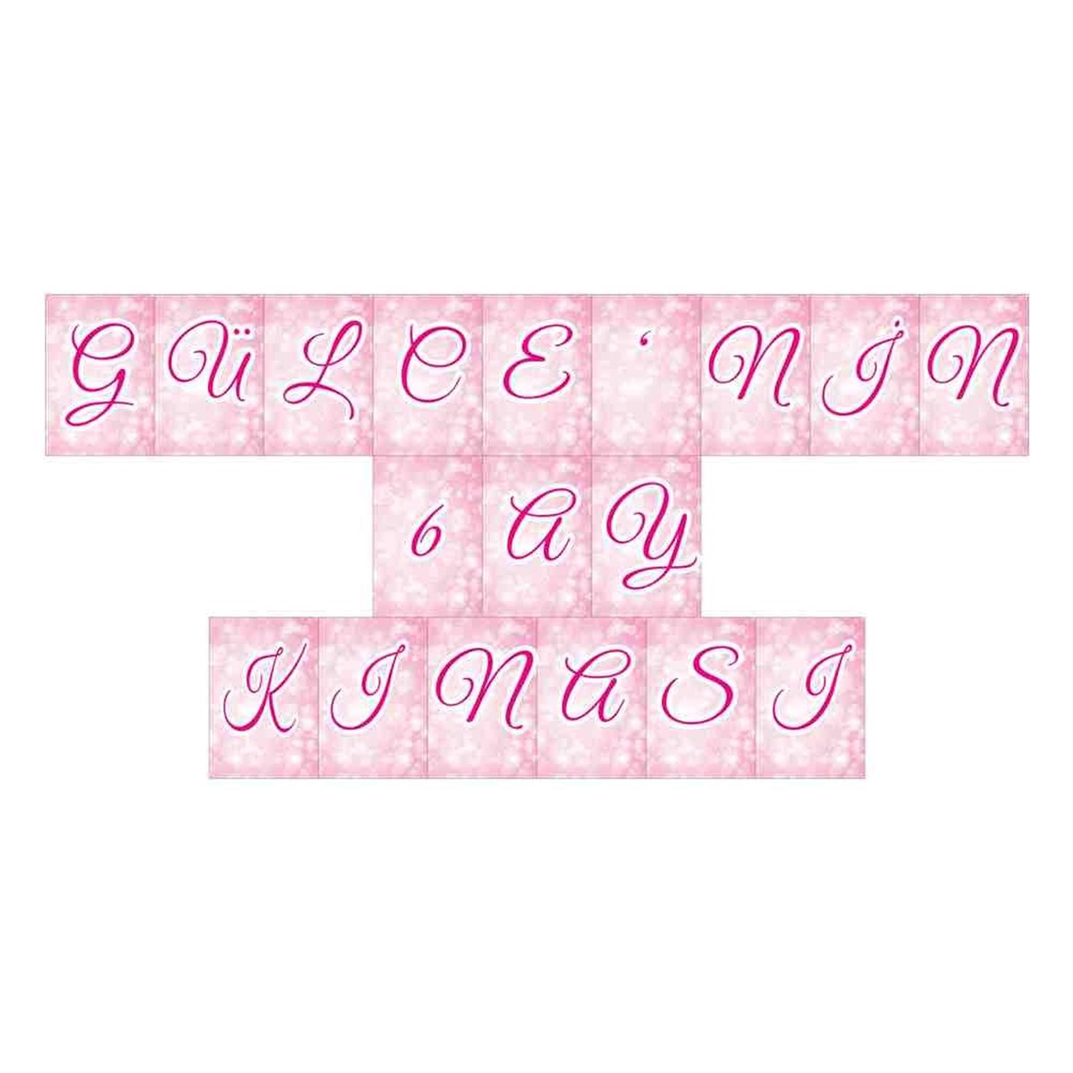 Altı Ay Kınası Pembe Taçlı Konsept Flama Harf Banner 