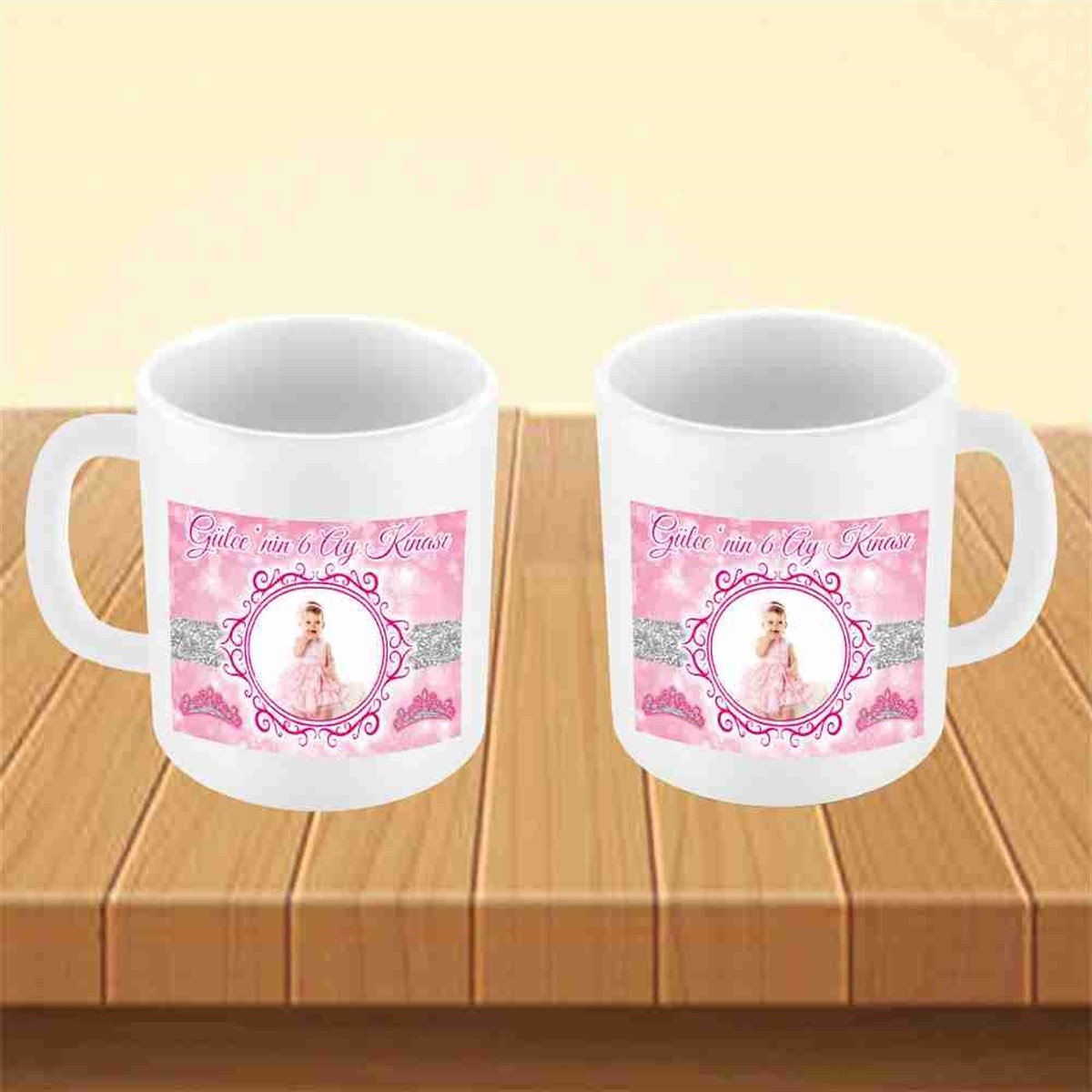 Altı Ay Kınası Pembe Taçlı Konsept Kupa Mug Bardak 