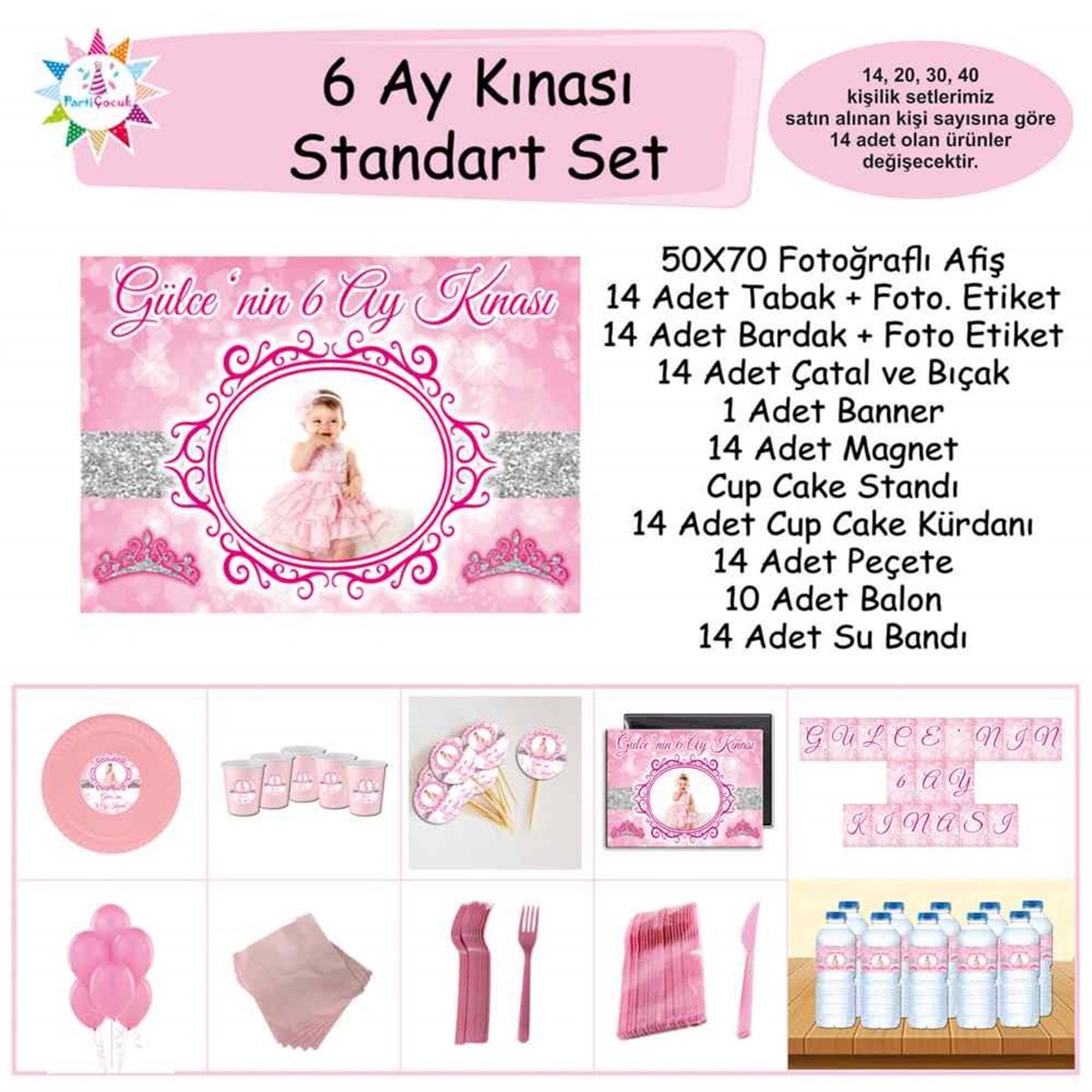 Altı Ay Kınası Pembe Taçlı Konsept Standart Set 