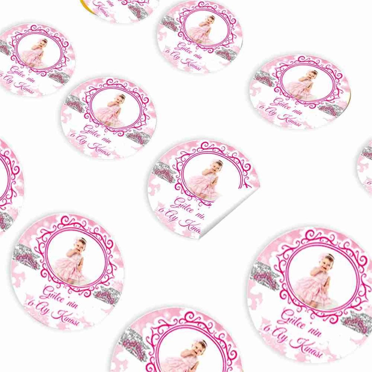 Altı Ay Kınası Pembe Taçlı Konsept Sticker 30 Adet 