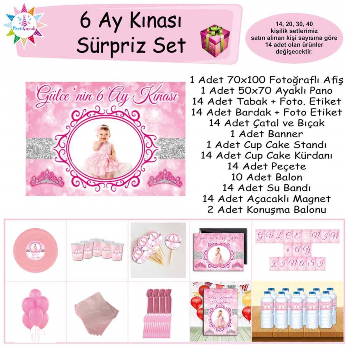 Altı Ay Kınası Pembe Taçlı Konsept Sürpriz Set 