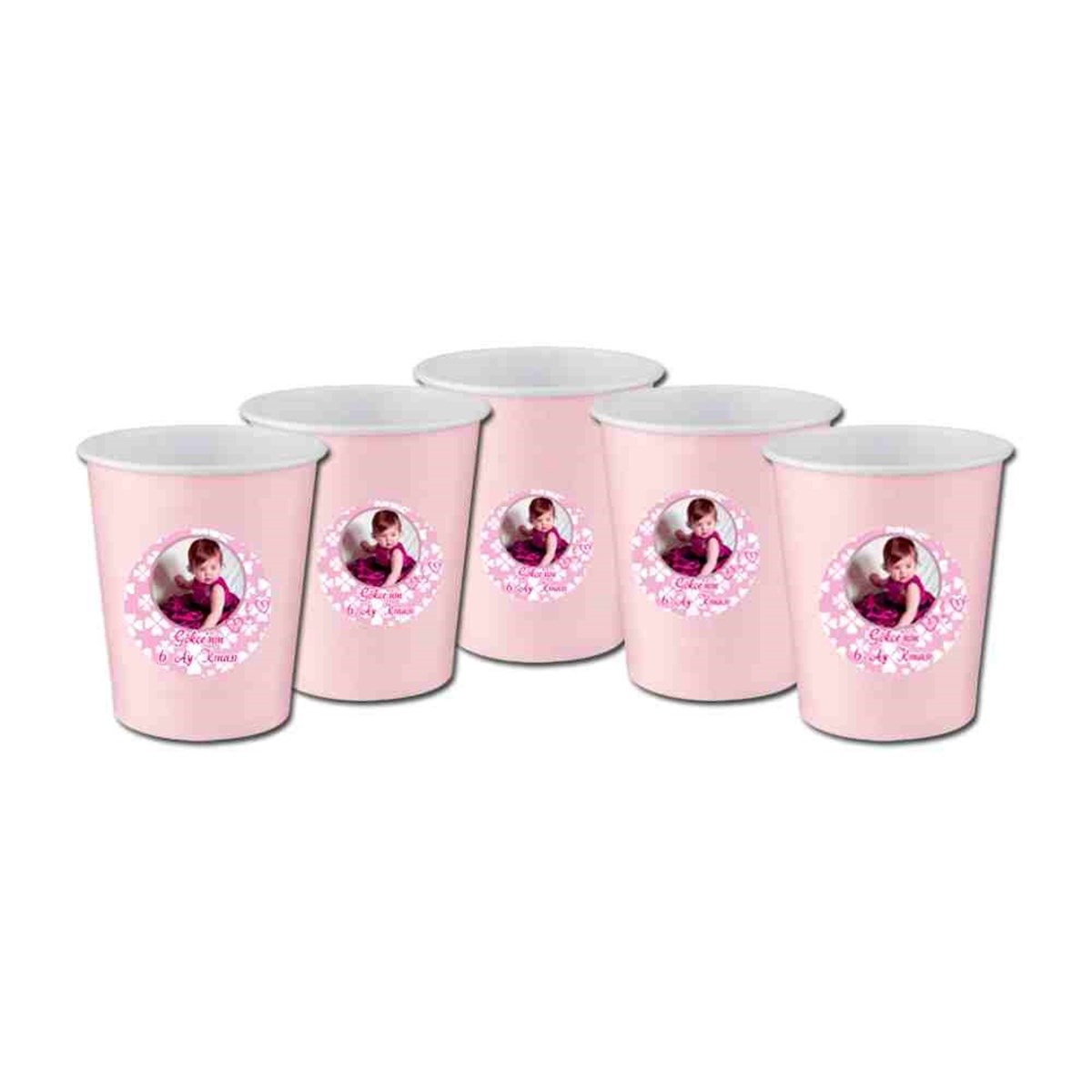 Altı Ay Kınası pembe yonca konseptli Etiketli Bardak 5 Adet 