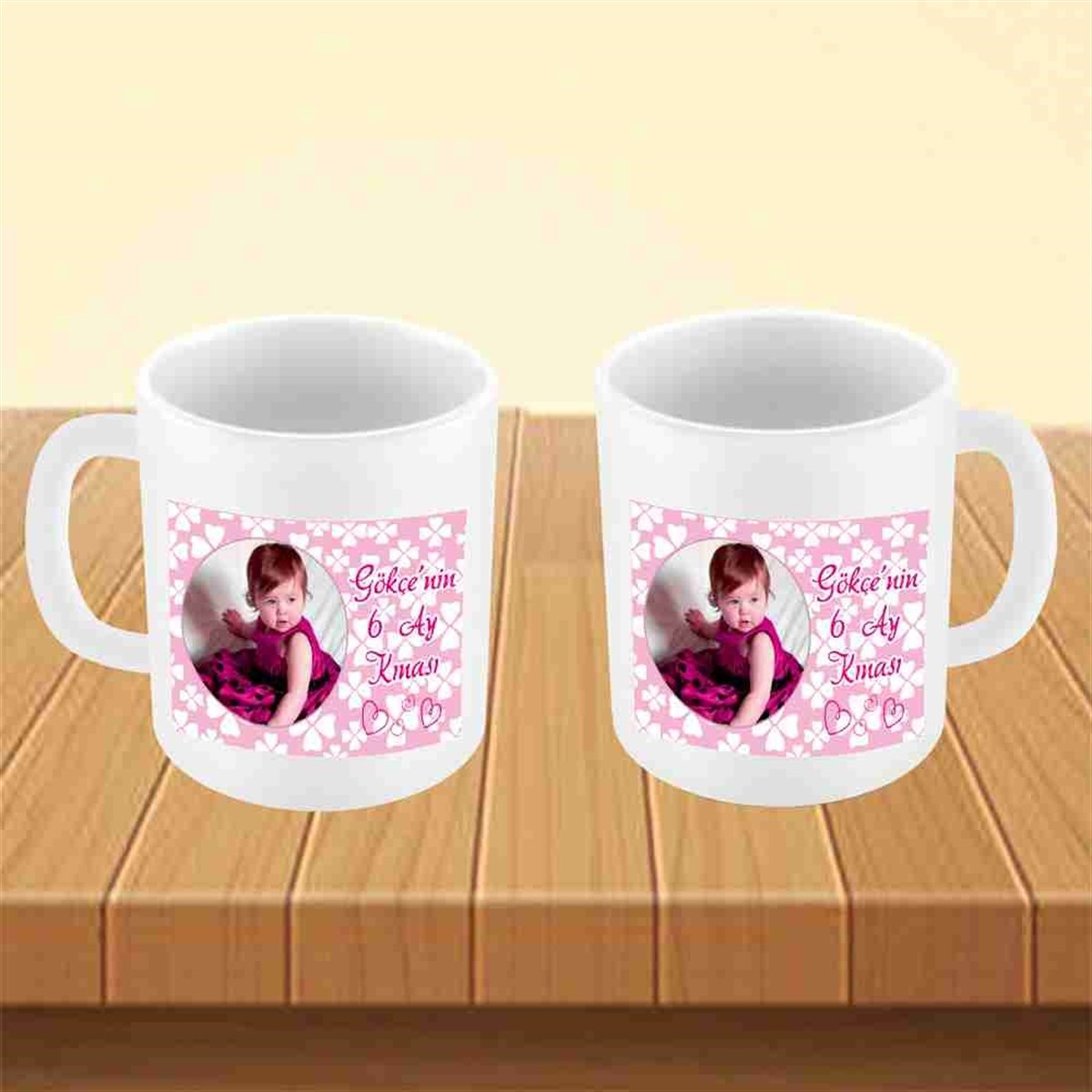 Altı Ay Kınası pembe yonca konseptli Kupa Mug Bardak 