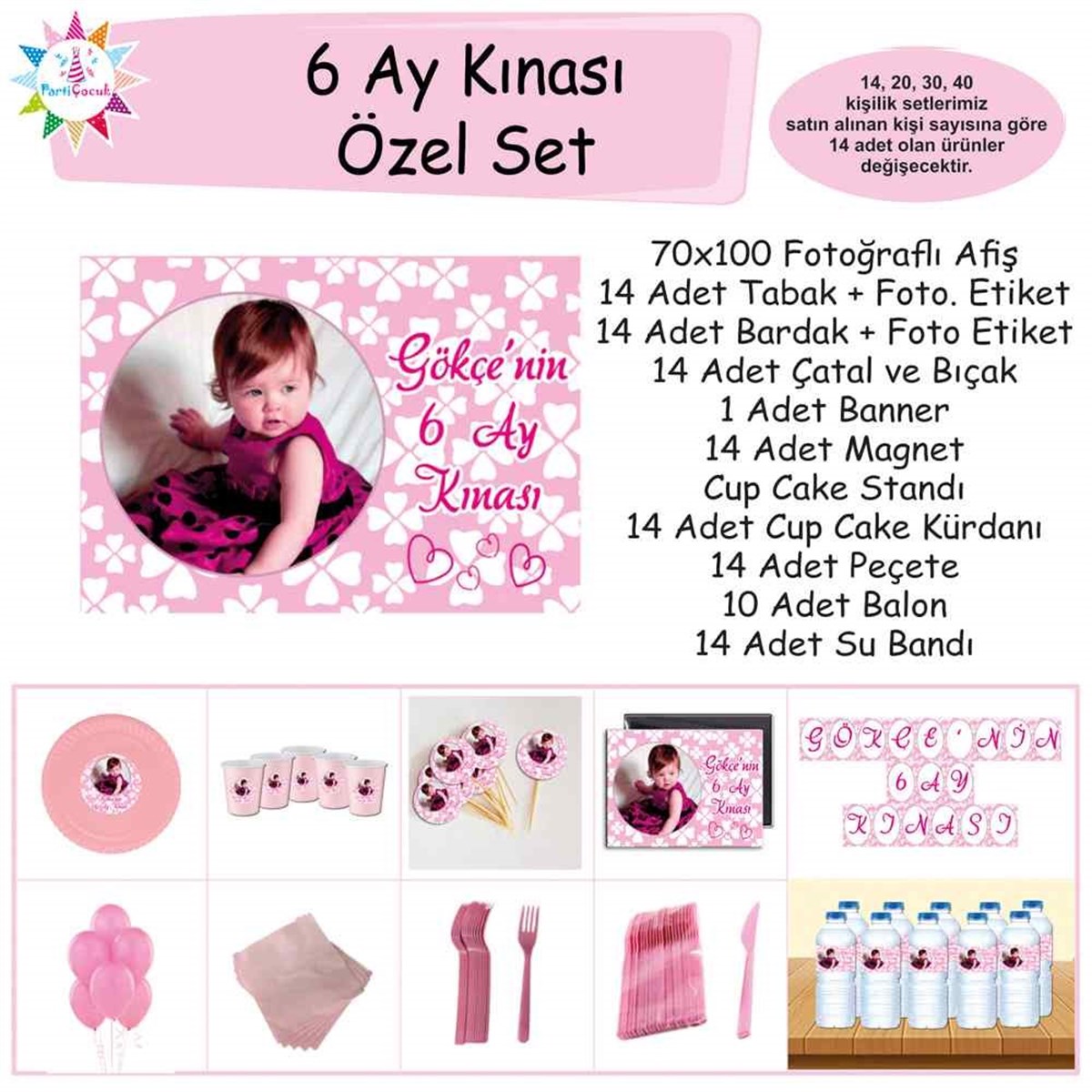 Altı Ay Kınası Pembe Yonca Konseptli Özel Set 