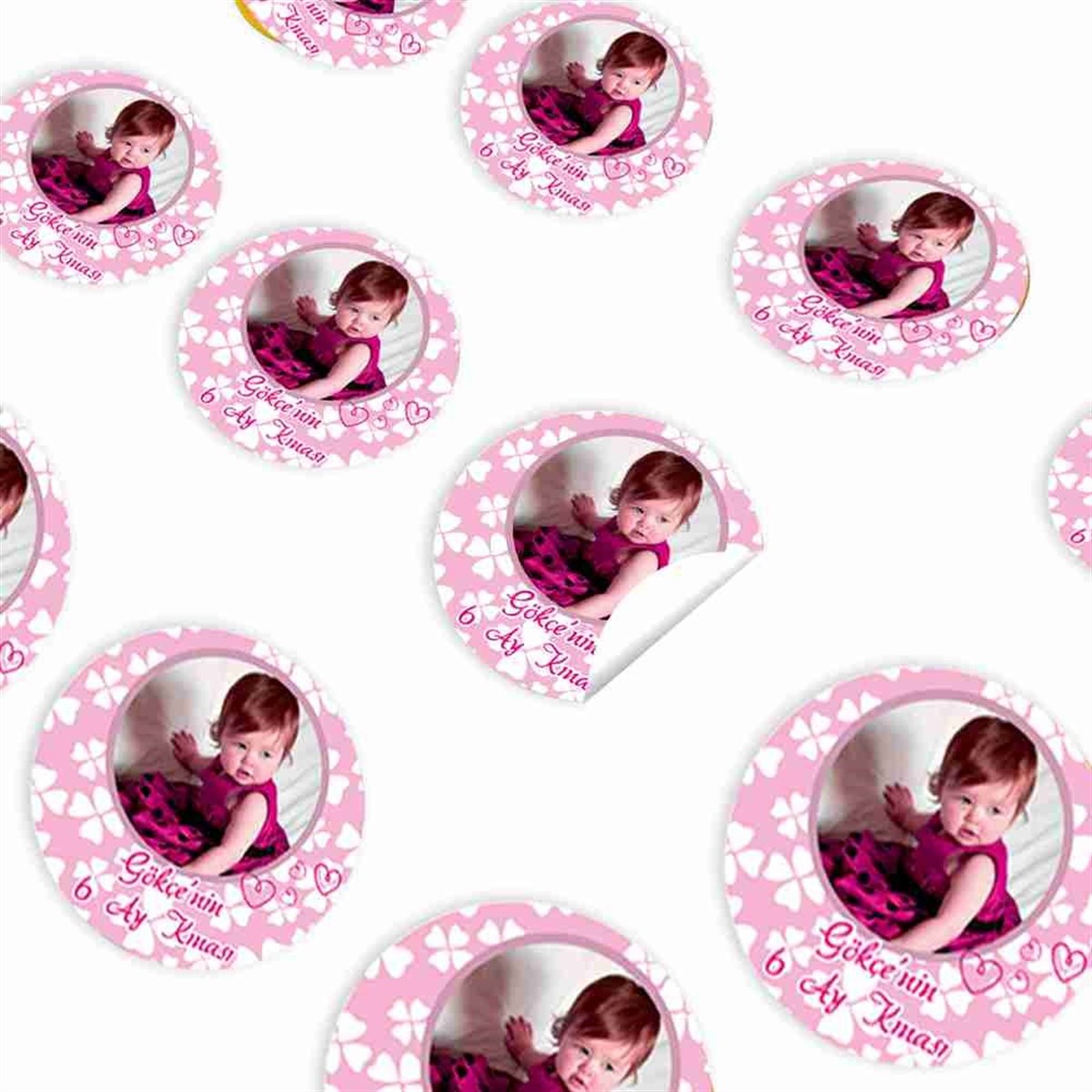 Altı Ay Kınası pembe yonca konseptli Sticker 30 Adet 