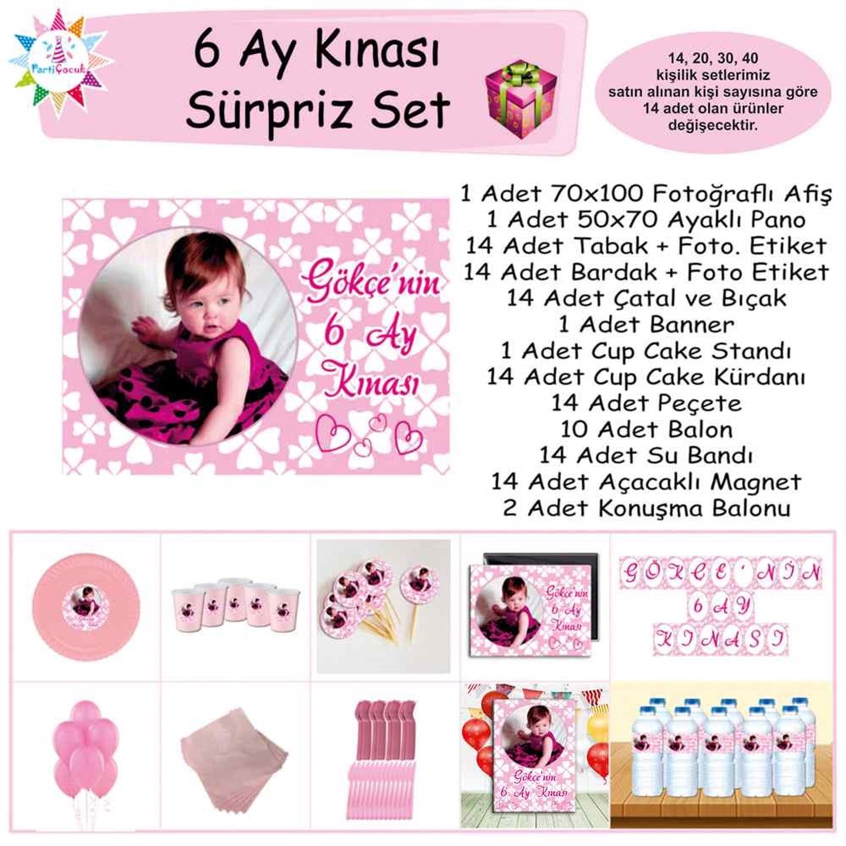 Altı Ay Kınası Pembe Yonca Konseptli Sürpriz Set 