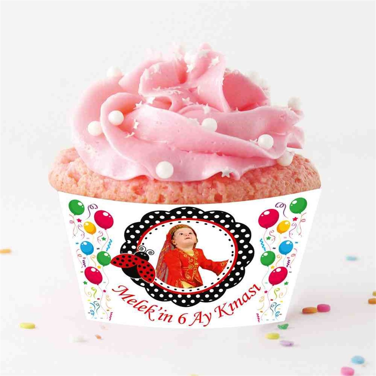 Altı Ay Kınası renkli balonlu Tema Cupcake Sargısı 