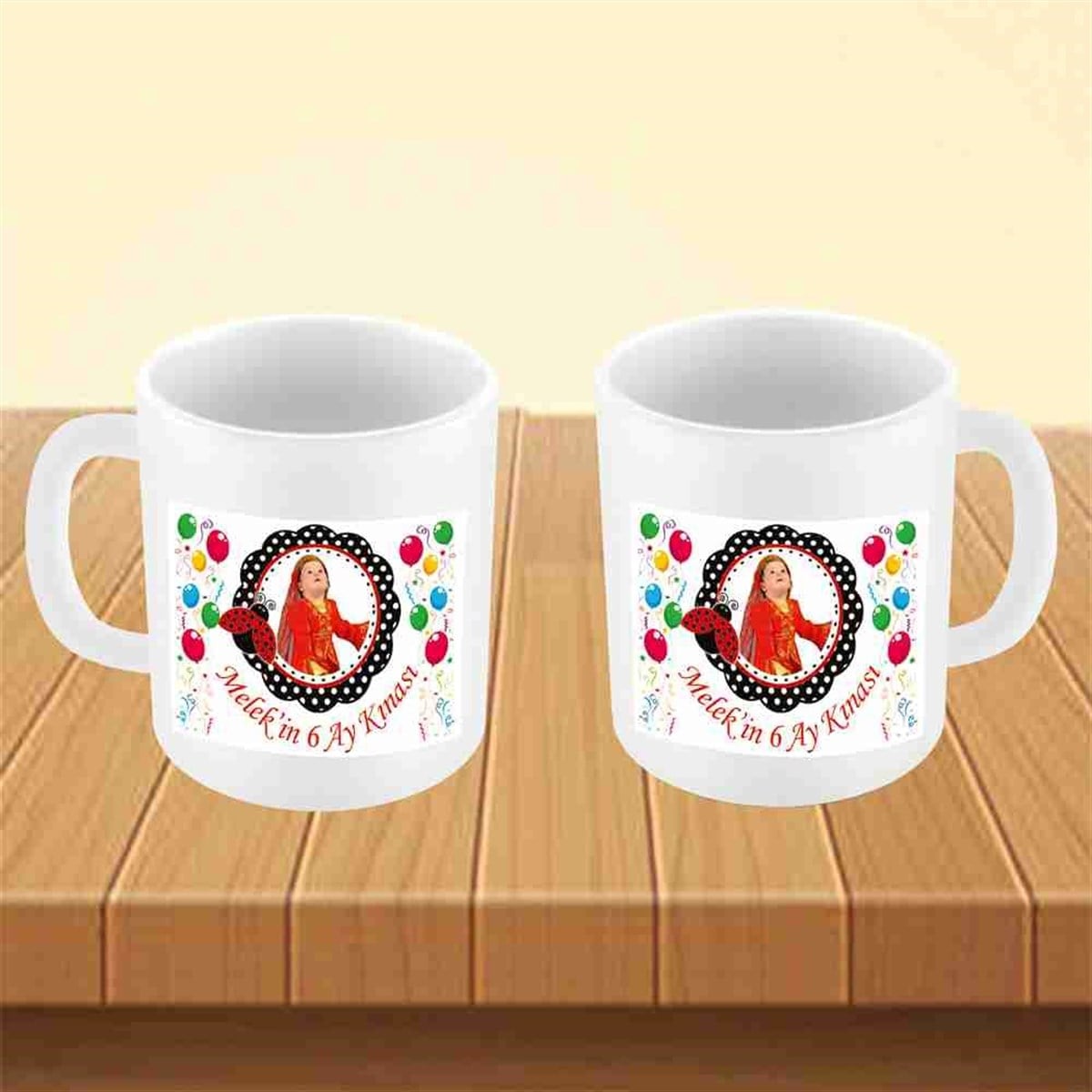Altı Ay Kınası renkli balonlu Tema Kupa Mug Bardak 