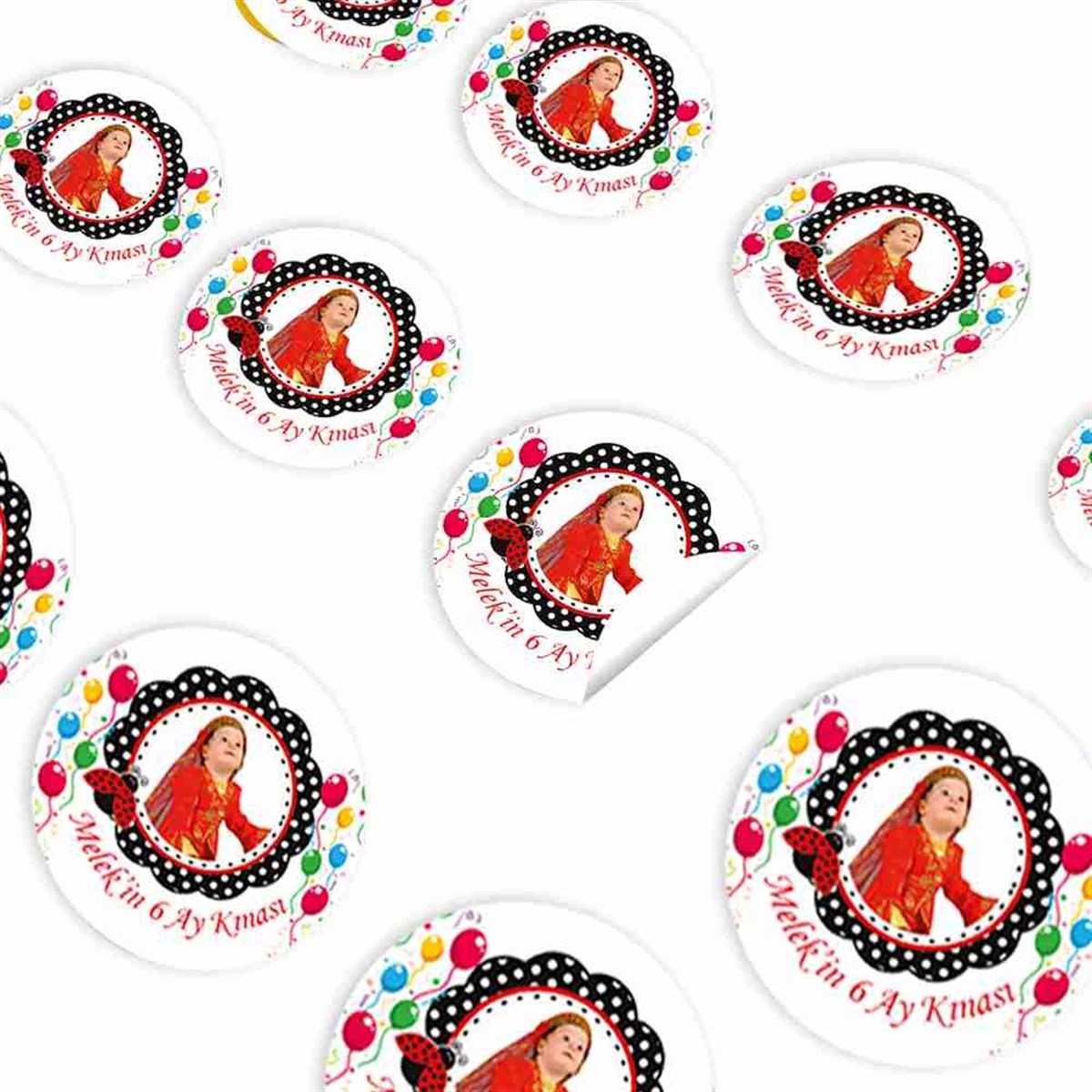 Altı Ay Kınası renkli balonlu Tema Sticker 30 Adet 