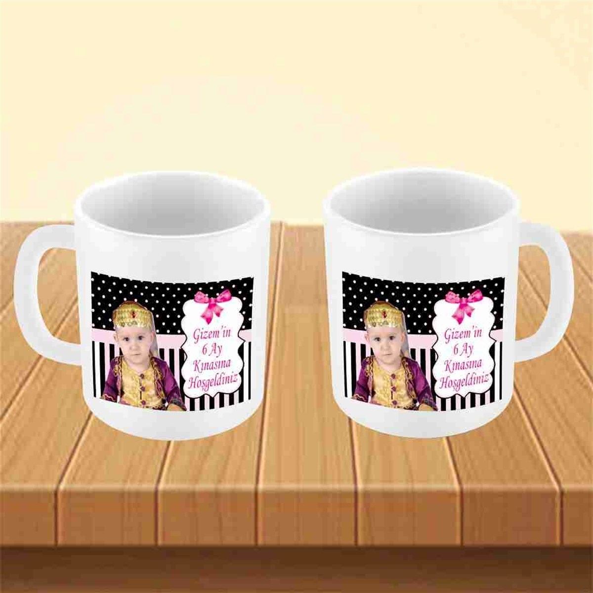 Altı Ay Kınası Siyahlı Pembeli Kupa Mug Bardak 