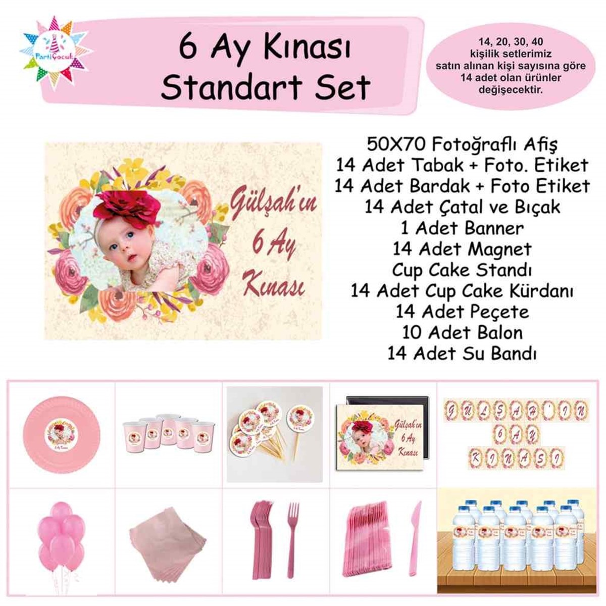 Altı Ay Kınası Vintage Konseptli Parti Standart Set 
