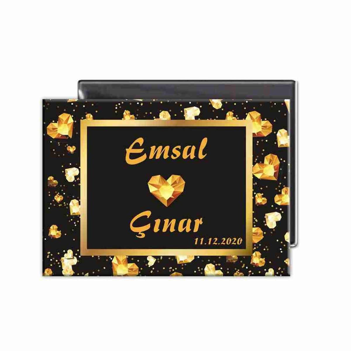 Altın Renk Nişan Gold Kalpli Nişan Magnet 