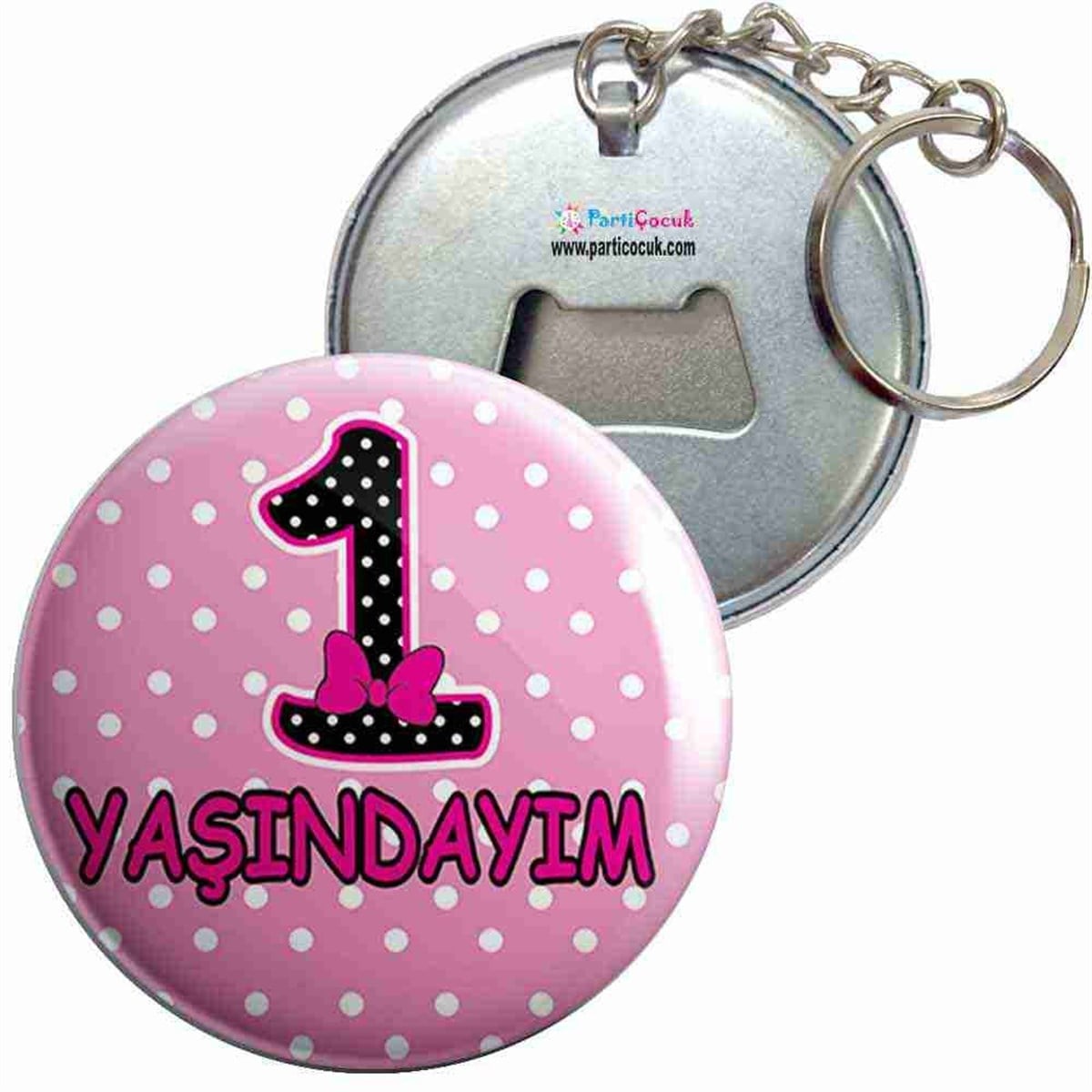 Anahtarlıklı Açacak 1 Yaş Pembe Puantiyeli Parti Çocuk 
