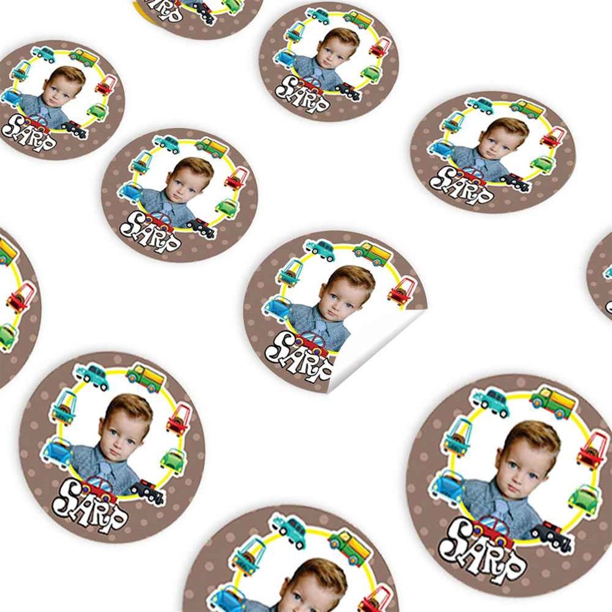 Araba Çerçeveli Kahverengi Konsept Sticker 30 Adet 
