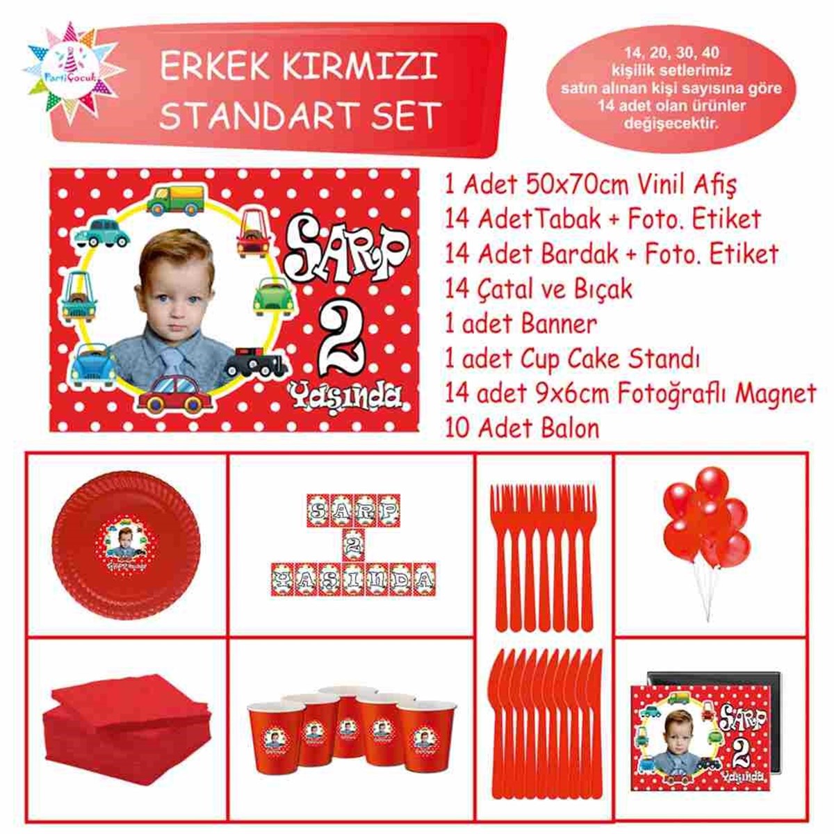 Araba Çerçeveli Kırmızı Parti Seti Standart Set 