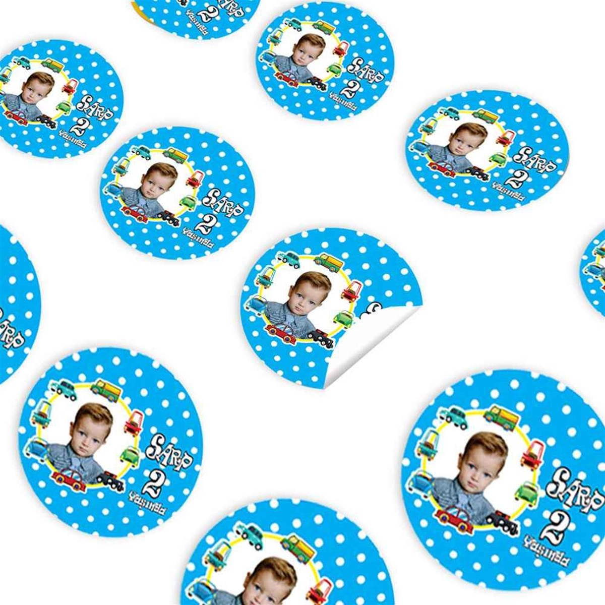 Araba Çerçeveli Mavi Konsept Sticker 30 Adet  