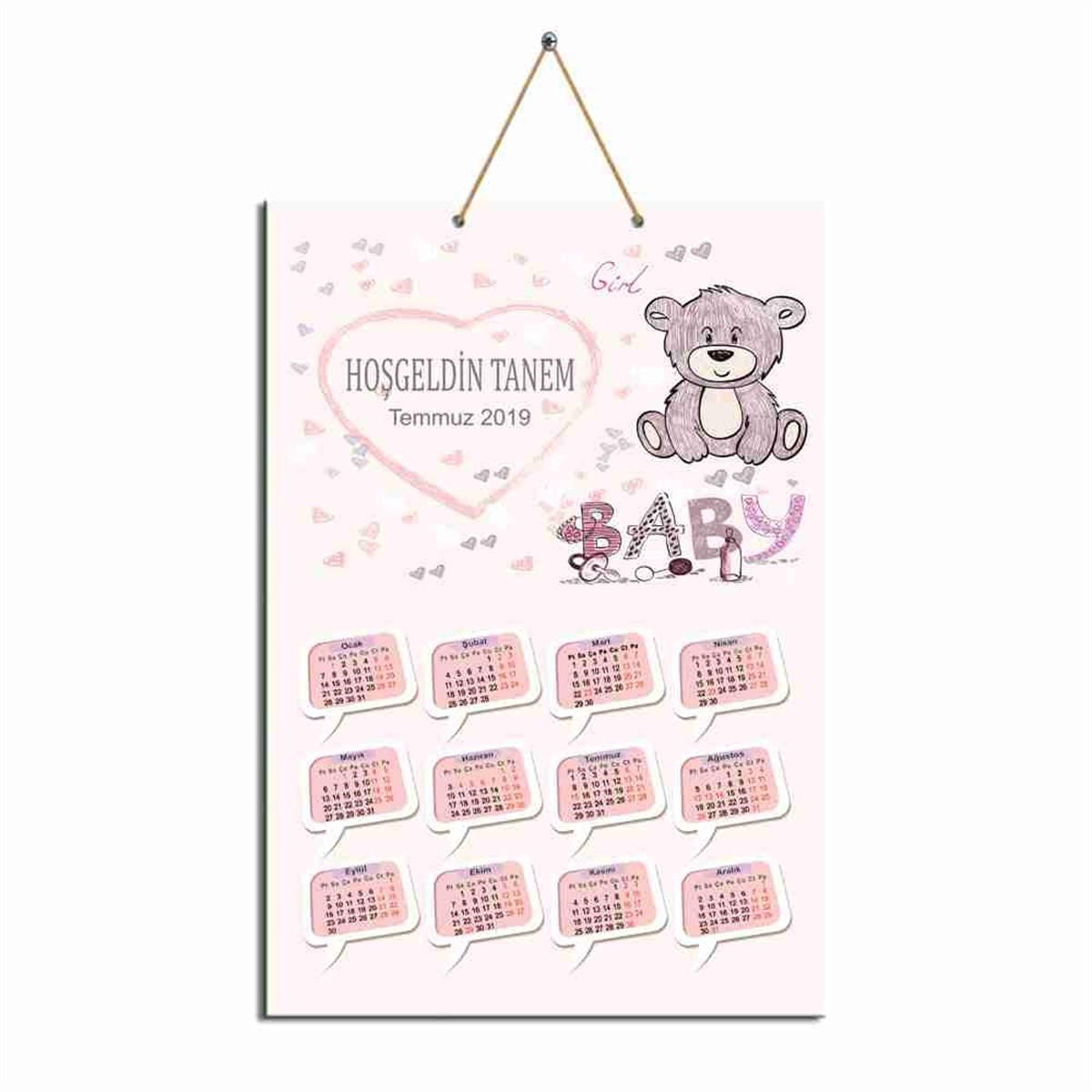 Ayılı Konsept Karton Takvim   