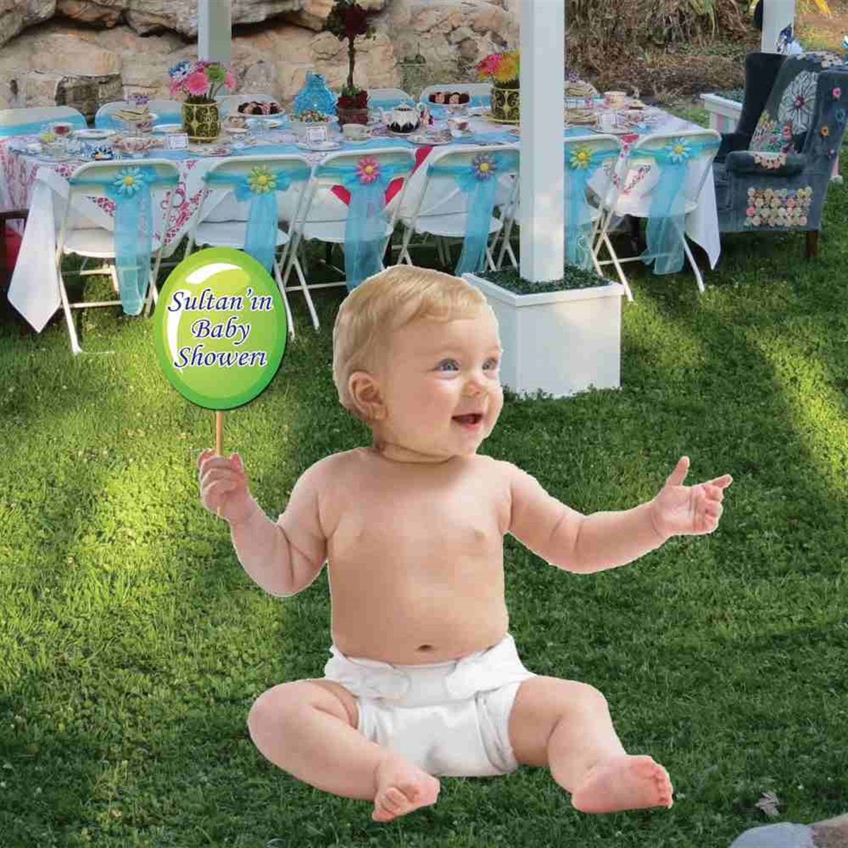 Baby Shower  Mavi Balonlu Konsepti Kişiye Özel Konuşma Balonu 