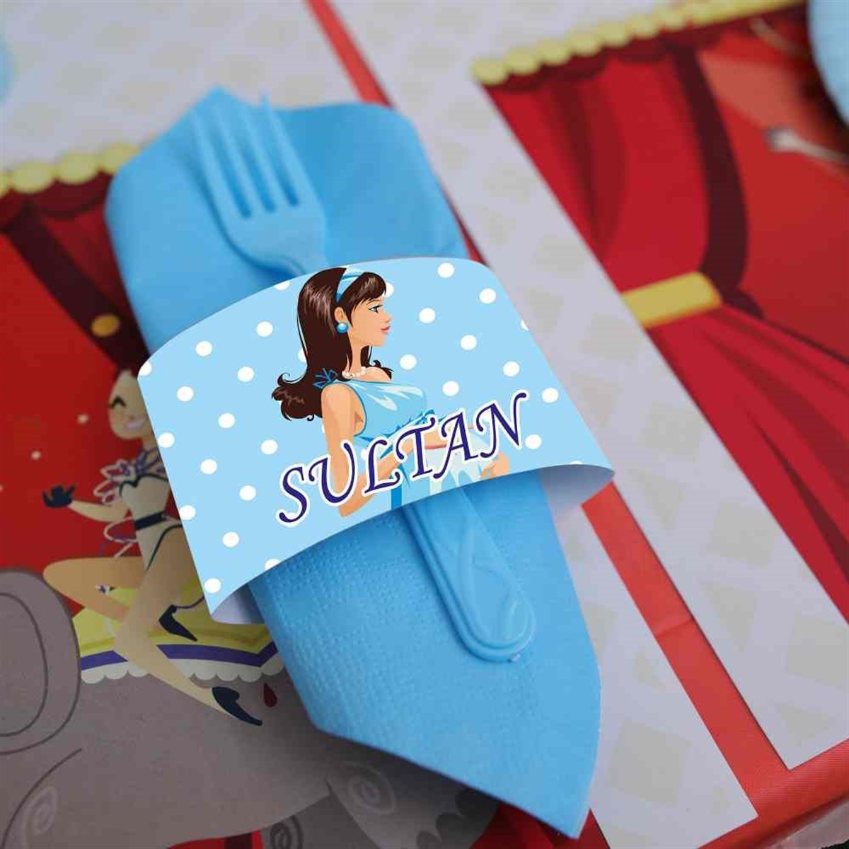 Baby Shower  Mavi Balonlu Konsepti Peçetelik Bandı 