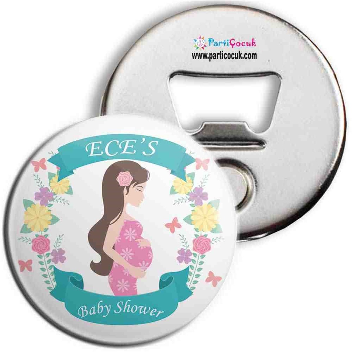 Baby Shower  Mavi Çicekli Konsepti Açacaklı Buzdolabı Magneti  