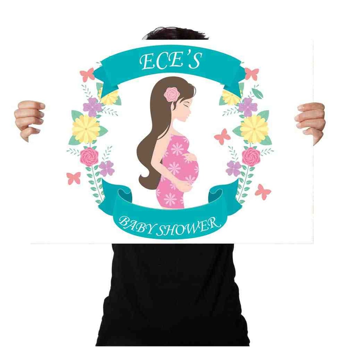 Baby Shower  Mavi Çicekli Konsepti Afiş 