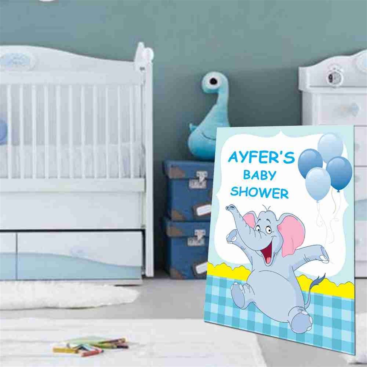 Baby Shower Mavi Fili Konsepti Ayaklı Pano 