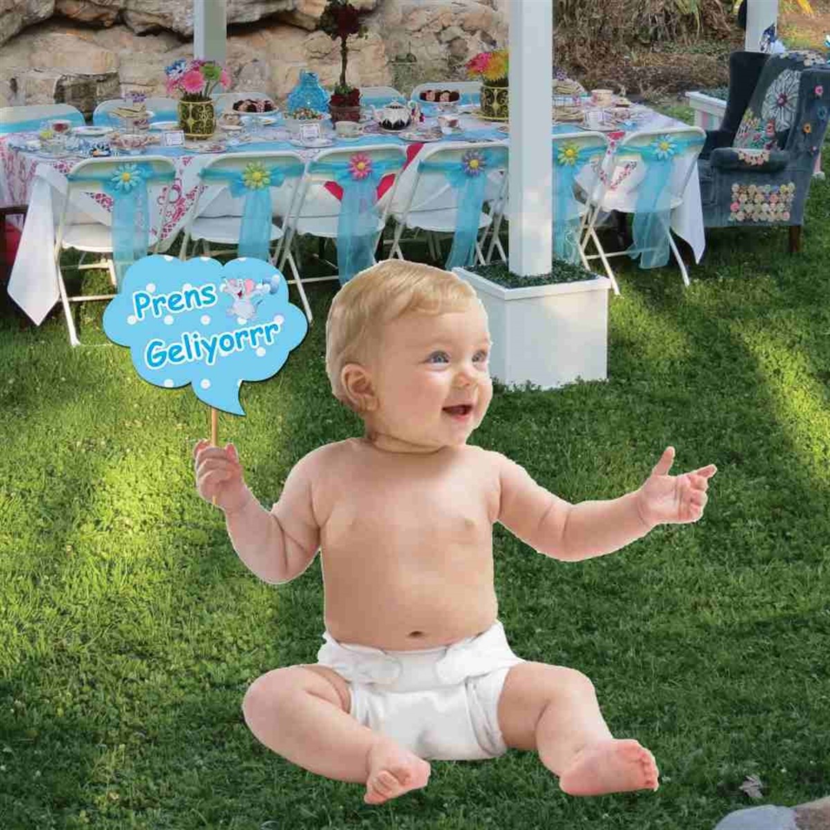 Baby Shower Mavi Filli Konsepti Kişiye Özel Konuşma Balonu 