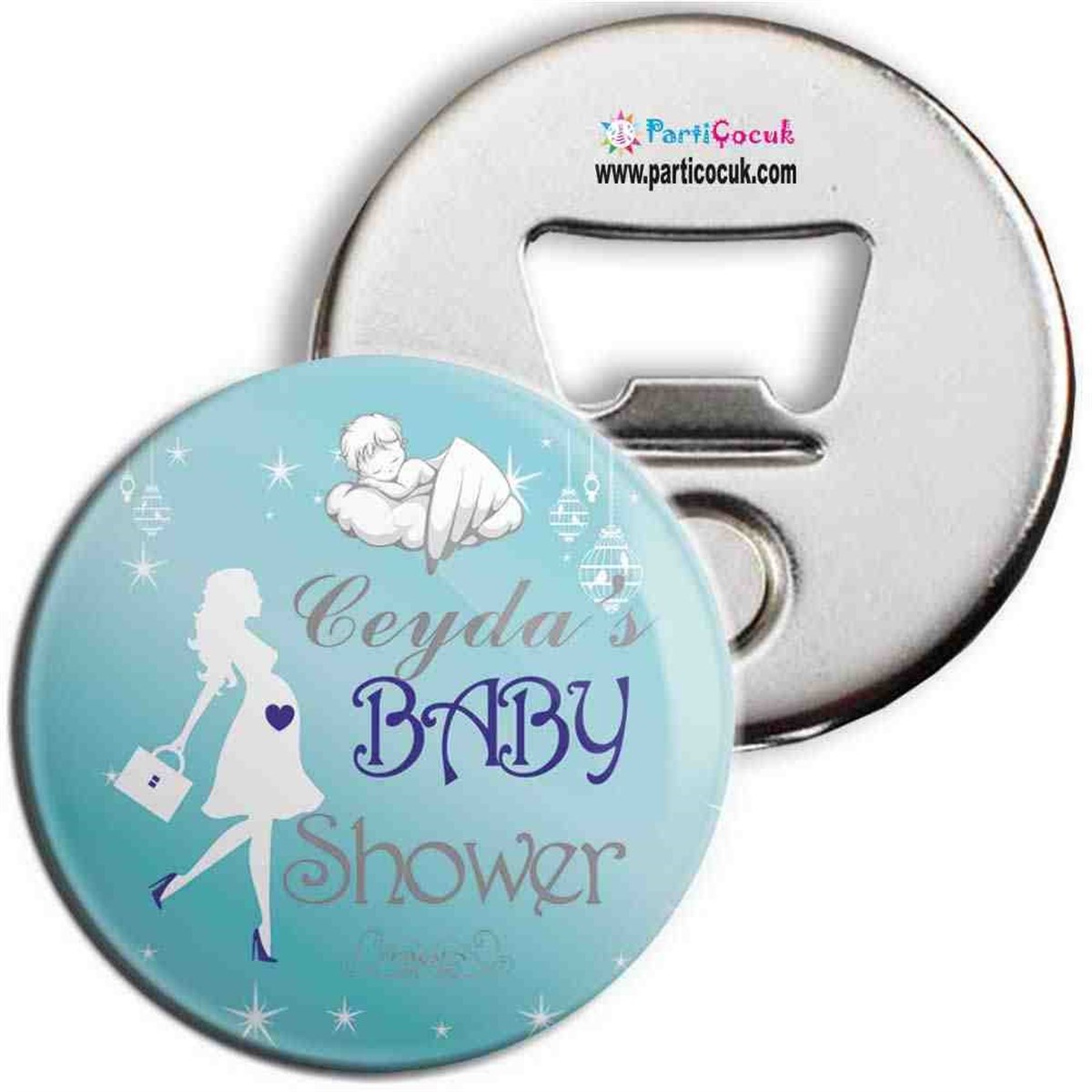 Baby Shower  Mavi Melekli Konsepti Açacaklı Buzdolabı Magneti  