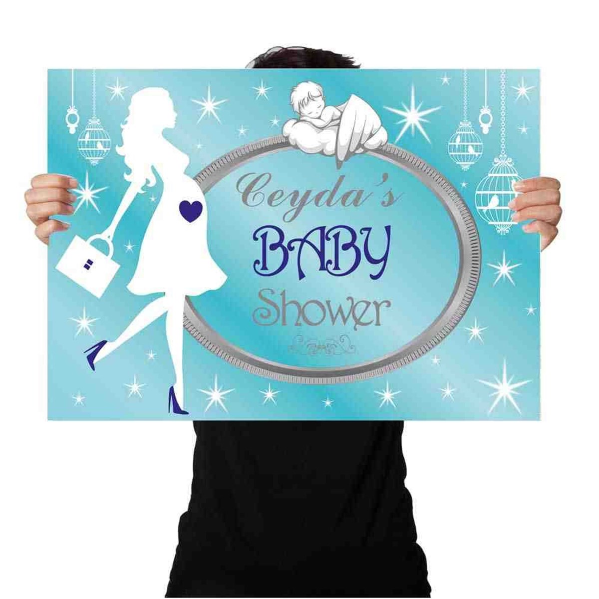 Baby Shower  Mavi Melekli Konsepti Afiş 