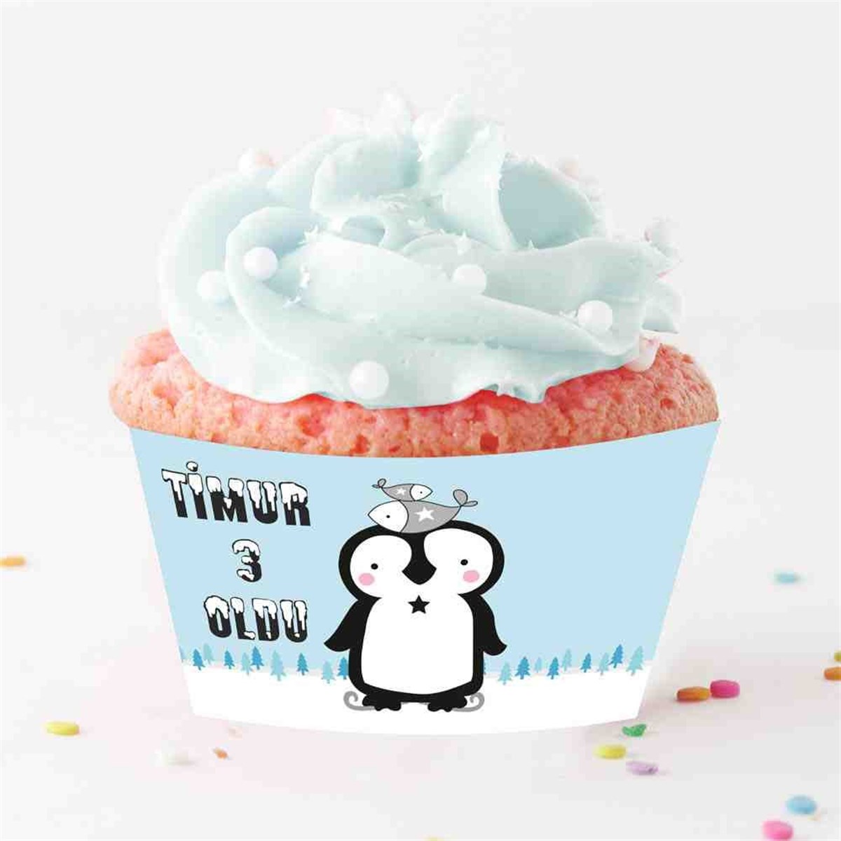 Balıklı Penguen Konsepti Cupcake Sargısı 