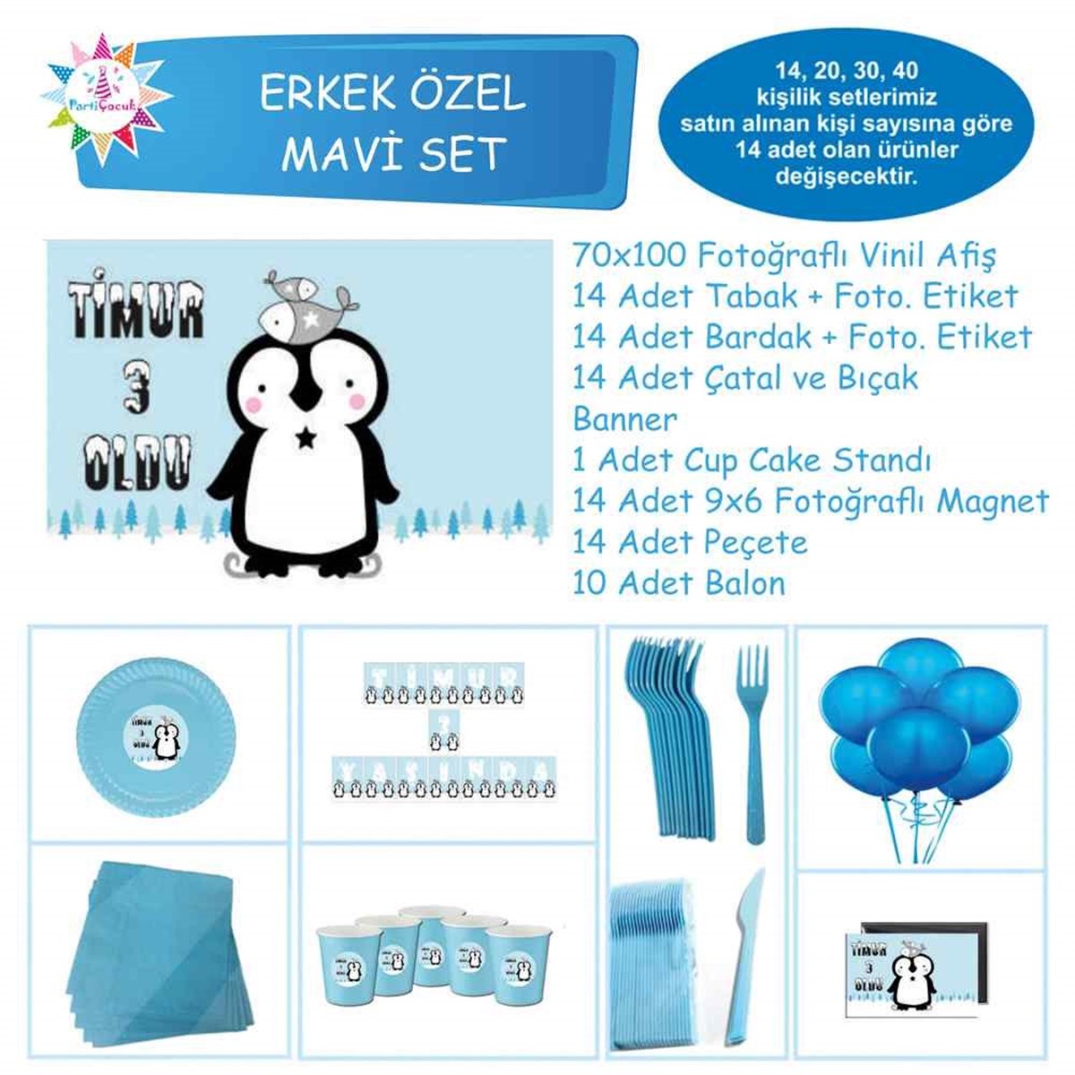 Balıklı Penguen Temalı Fotoğraflı Özel Set 