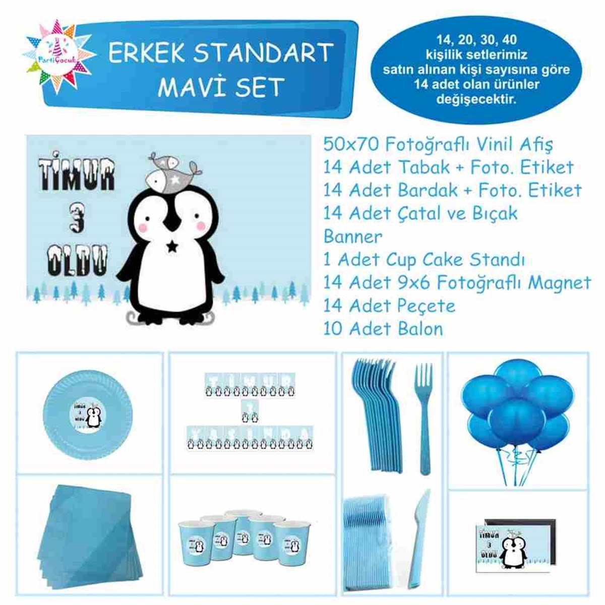 Balıklı Penguen Temalı Fotoğraflı Standart Set 