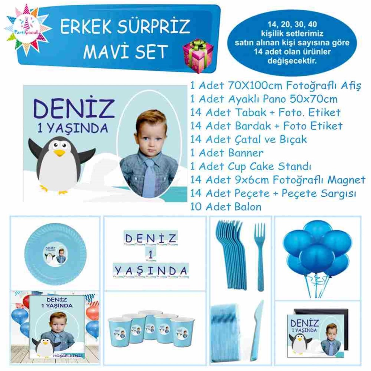 Balıklı Penguen Temalı Fotoğraflı Süpriz Set 