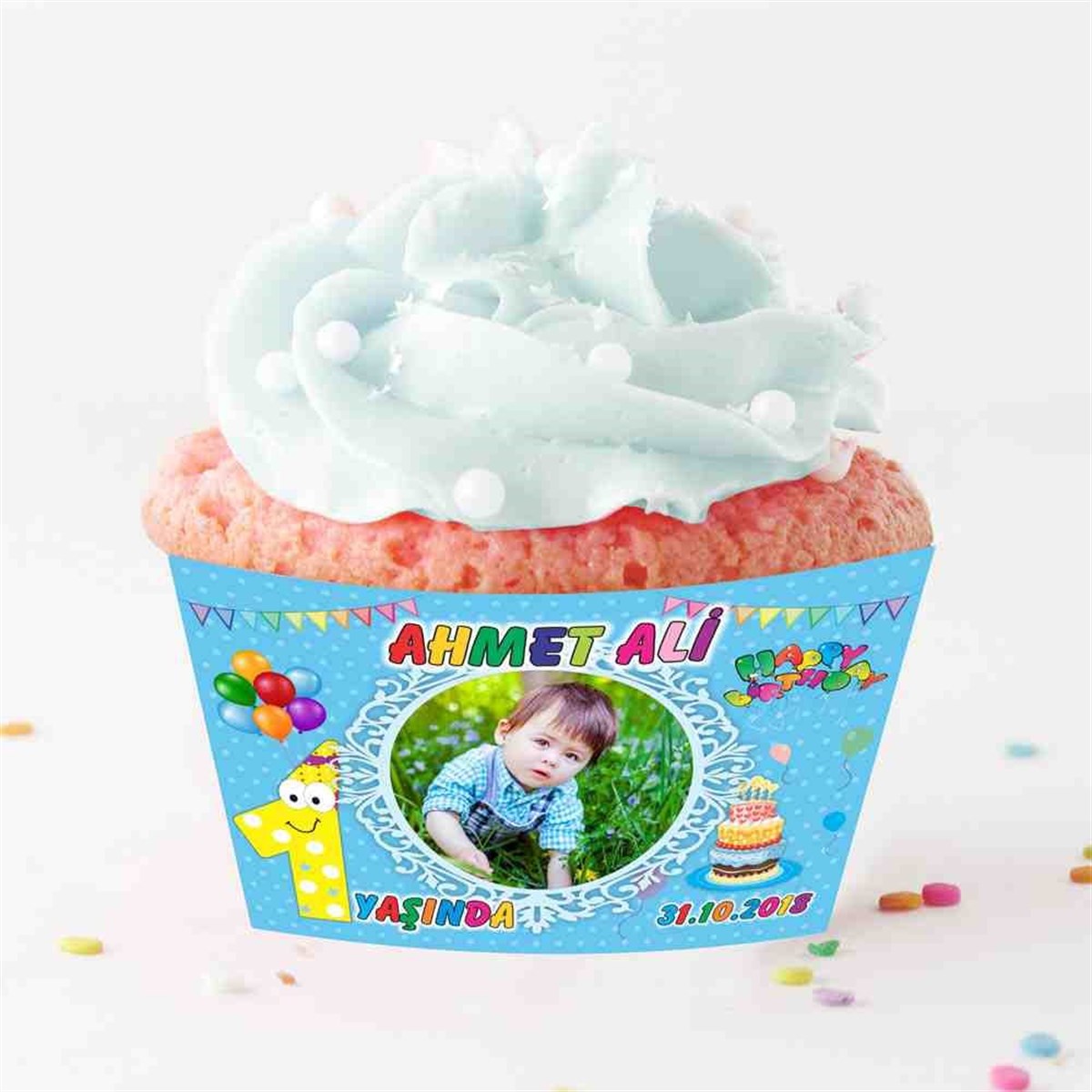 Balonlu 1 Yaş Cupcake Sargısı 