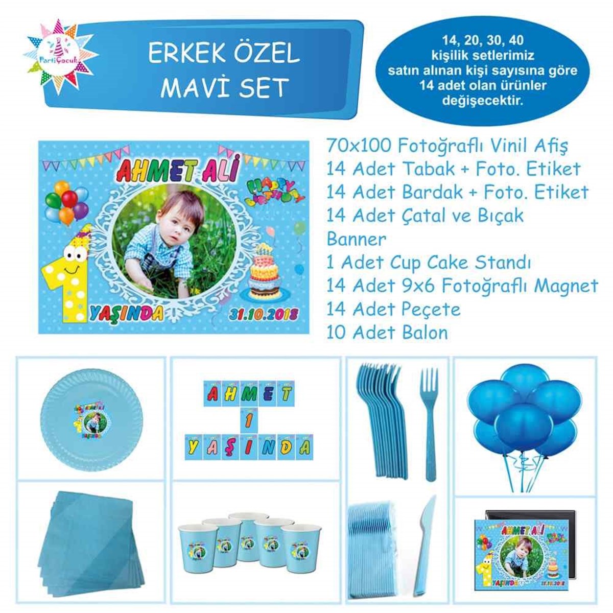 Balonlu 1 Yaş Doğum Günü Süsleri Özel Set 