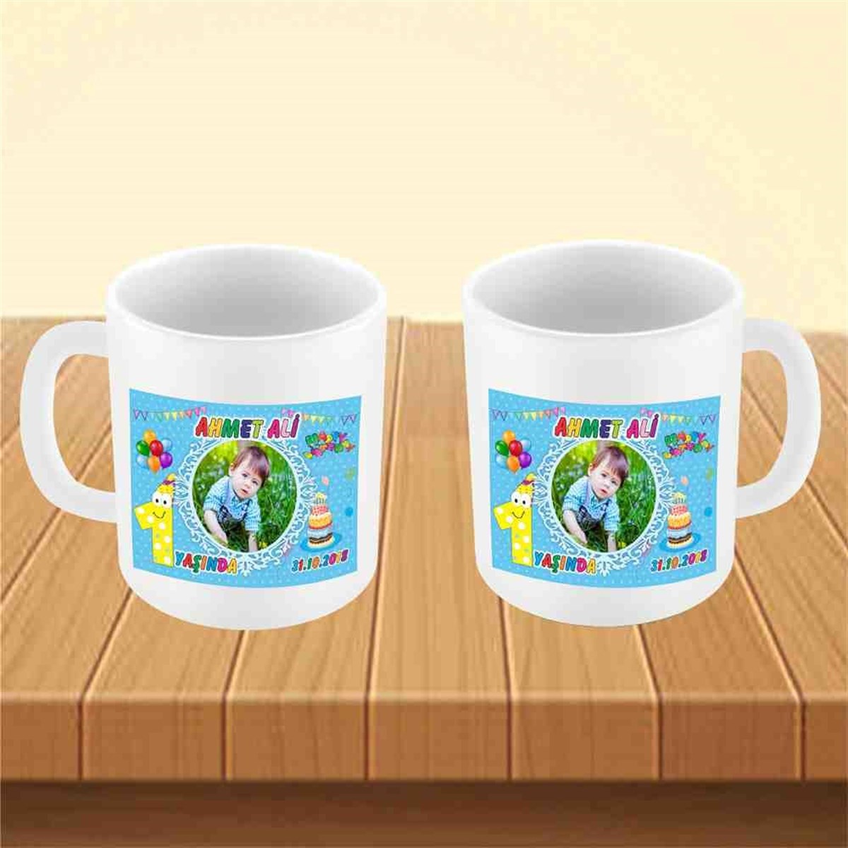 Balonlu 1 Yaş Konsept Kupa Bardak Mug 