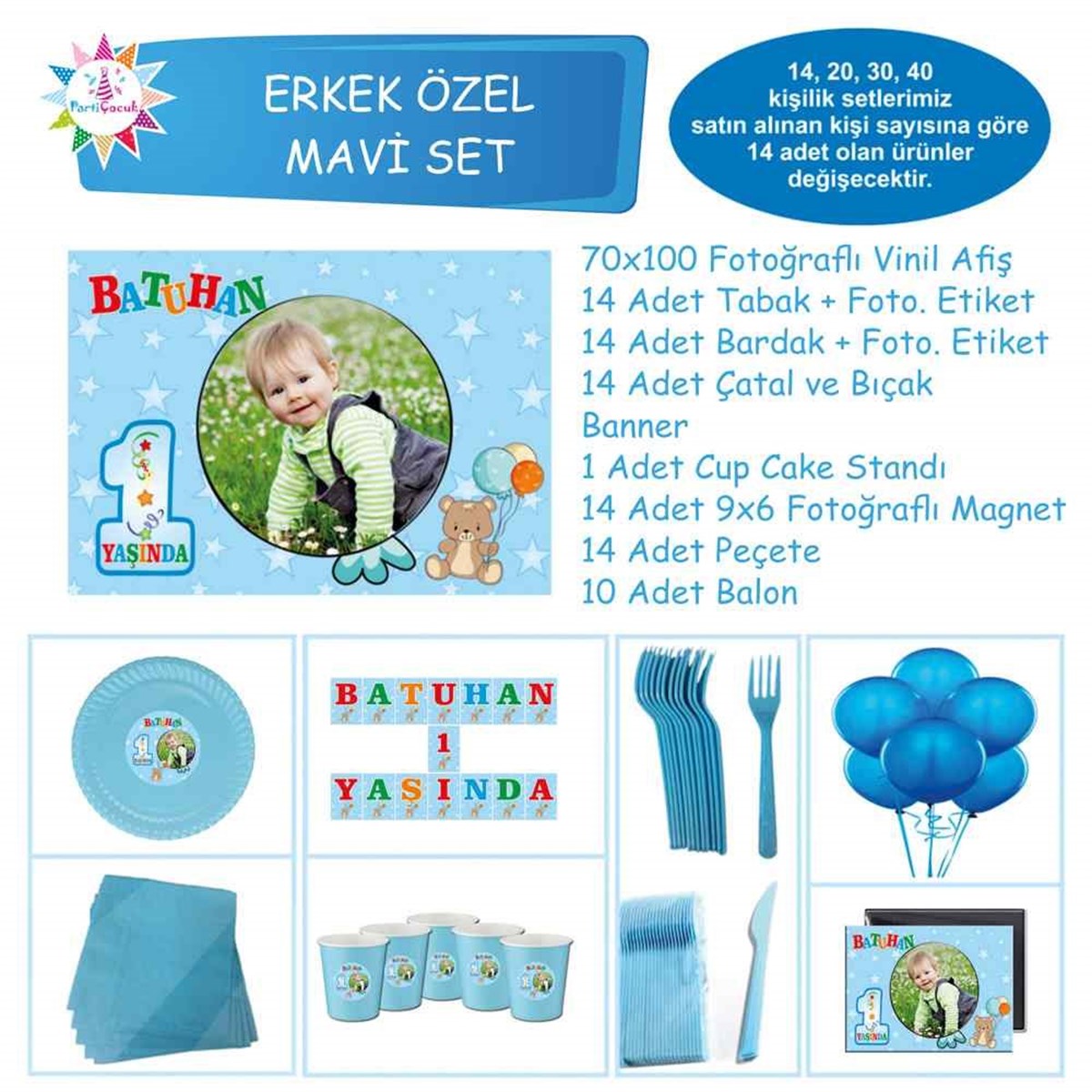 Balonlu Ayılı Erkek Çocuğu Doğum Günü Özel Set 