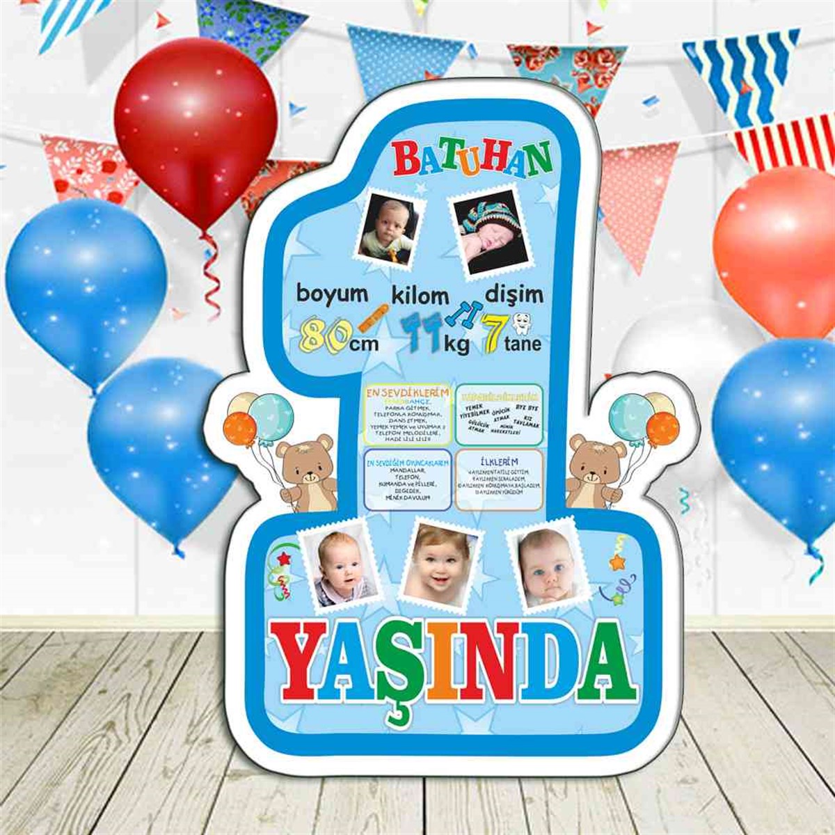 Balonlu Ayılı Konsept Yaş Panosu 