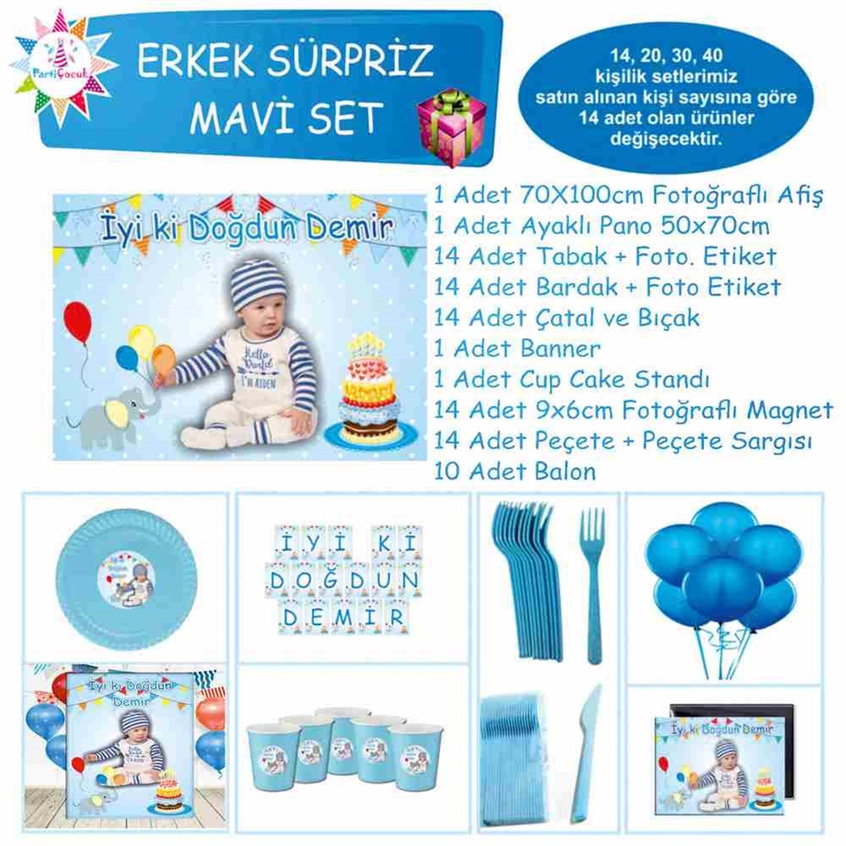 Balonlu Filli Kişiye Özel Parti Seti Süpriz Set 