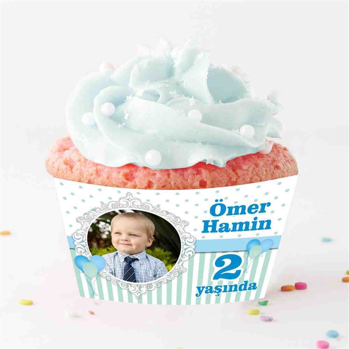 Balonlu Mavi Cupcake Sargısı 