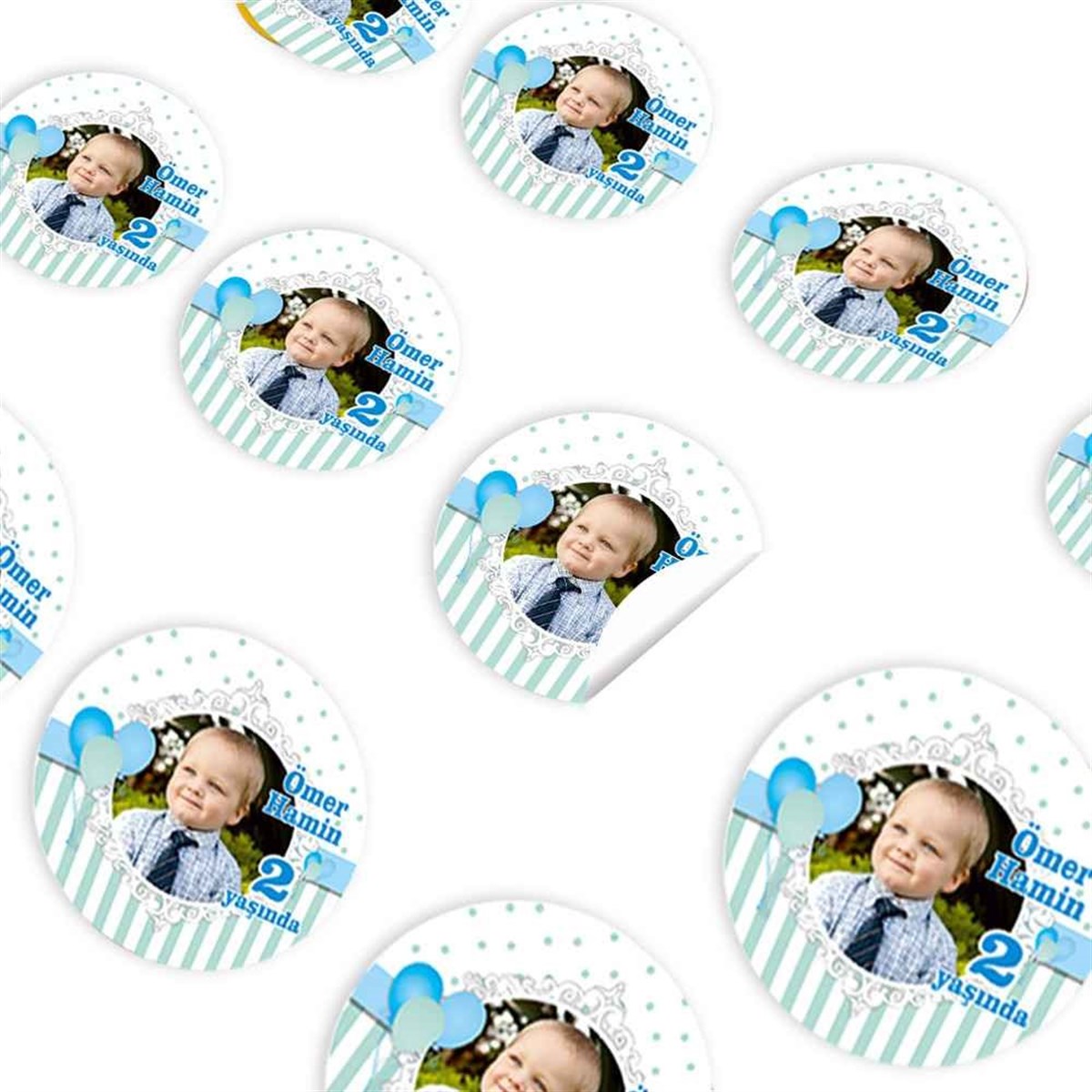 Balonlu Mavi Konsept Sticker 30 Adet 