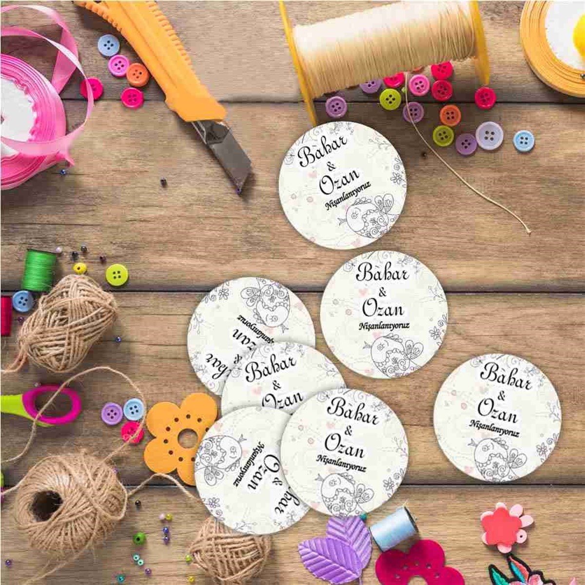 Baskılı Nişan  TasarımKarton Etiket 30 Adet 