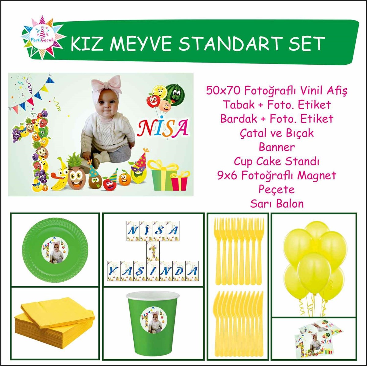 Bir Yaş Doğum Günü Meyve Kız Çocuğu Standart Set  